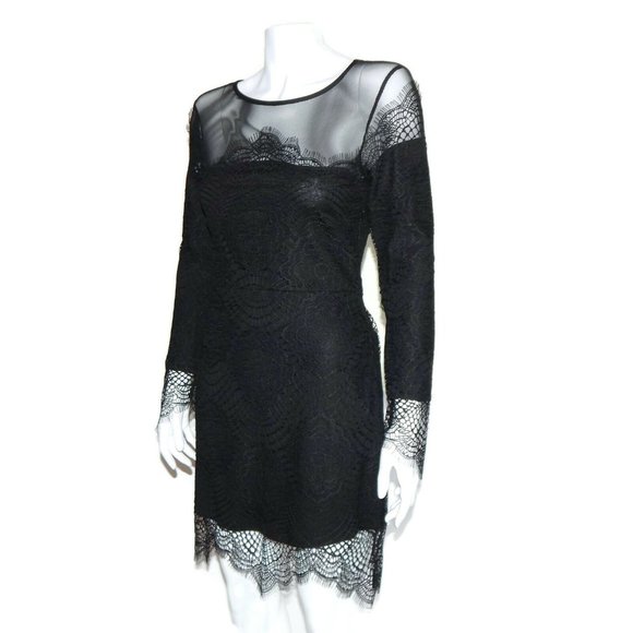 FOR LOVE & LEMONS Black Lace Mesh Long Sleeve Sexy Womans Dress size S /5331 - Picture 5 of 6